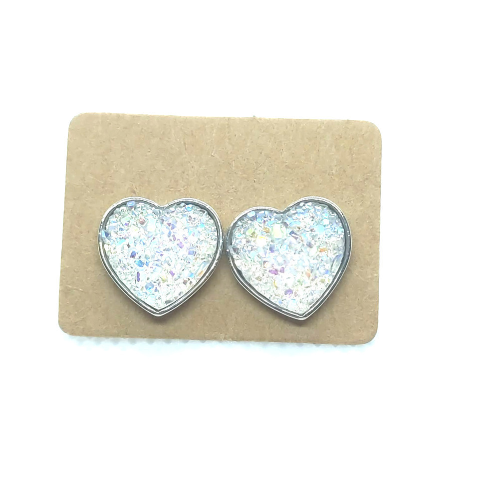 5/$25 Opalescent Heart Shaped Druzy Earrings Iridescent Studs Hearts NEW